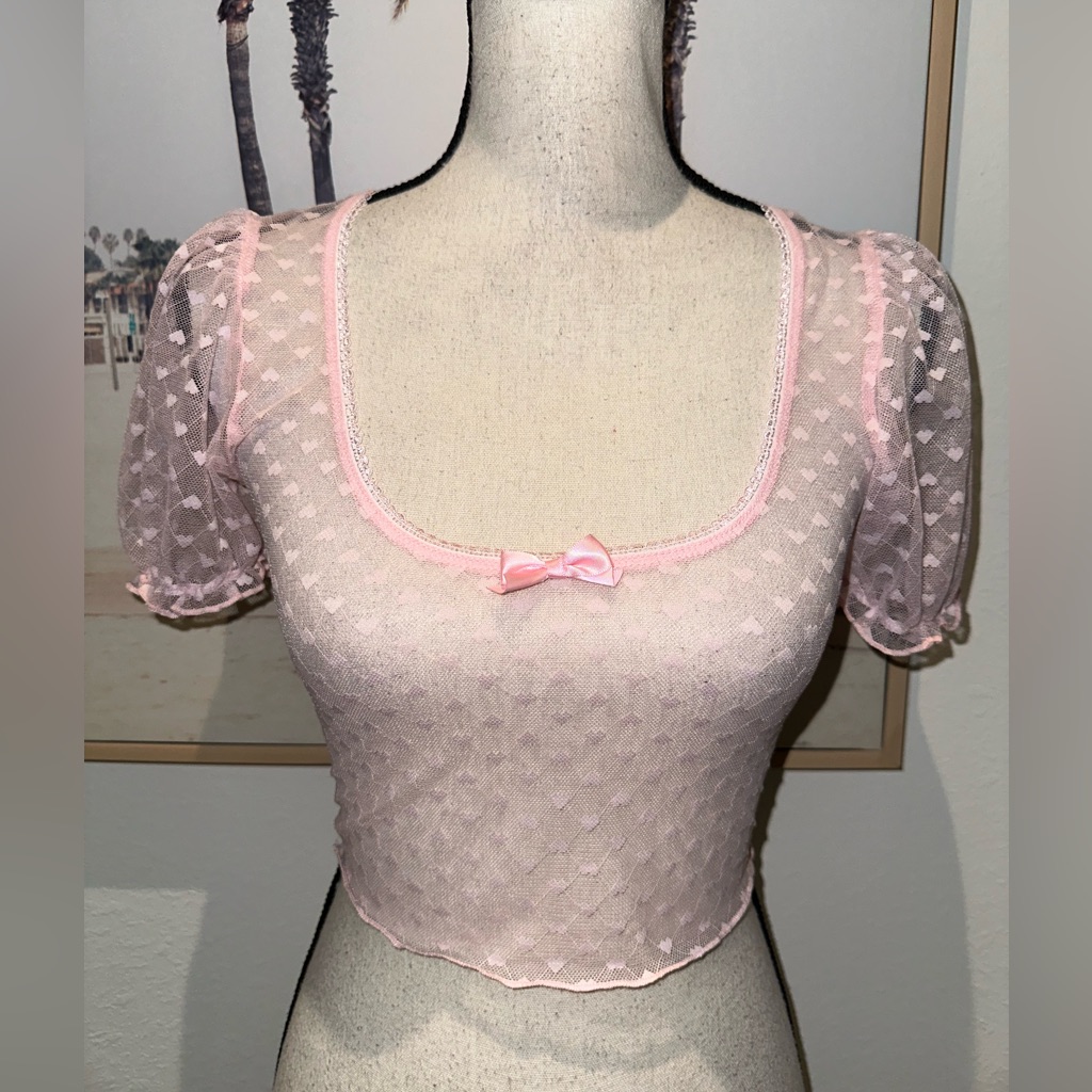 Sugar Thrillz Pink Sheer Heart Top Nwt S | Y2k Coquette Barbie Girlcore
